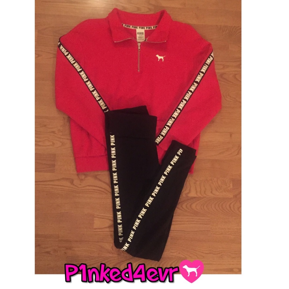 VS PINK Logo Stripe 1/2 Zip/Logo Stripe Leggings